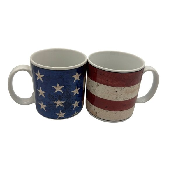 Warren Kimble Colonial  American Flag Mugs Set Of 2 Microwave/Dishwasher Safe - Picture 1 of 4